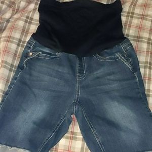 Blue jean maternity shorts with belly support